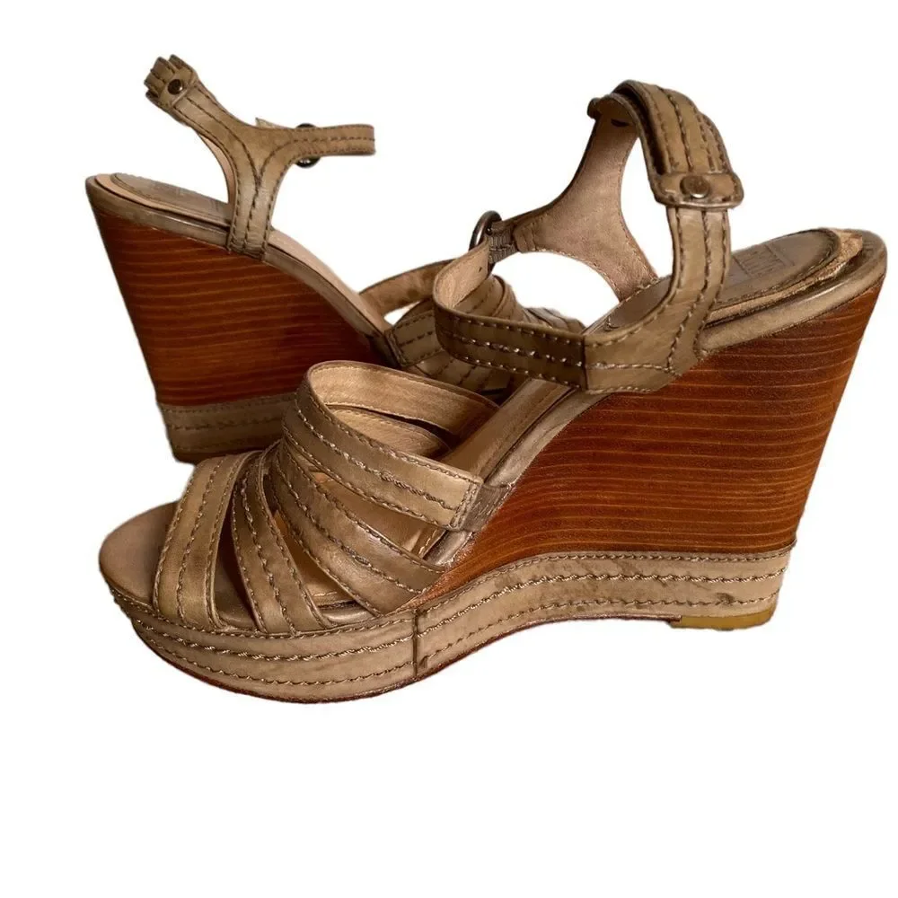 Frye Womens Corrina Tan Leather Wedge Size 7
